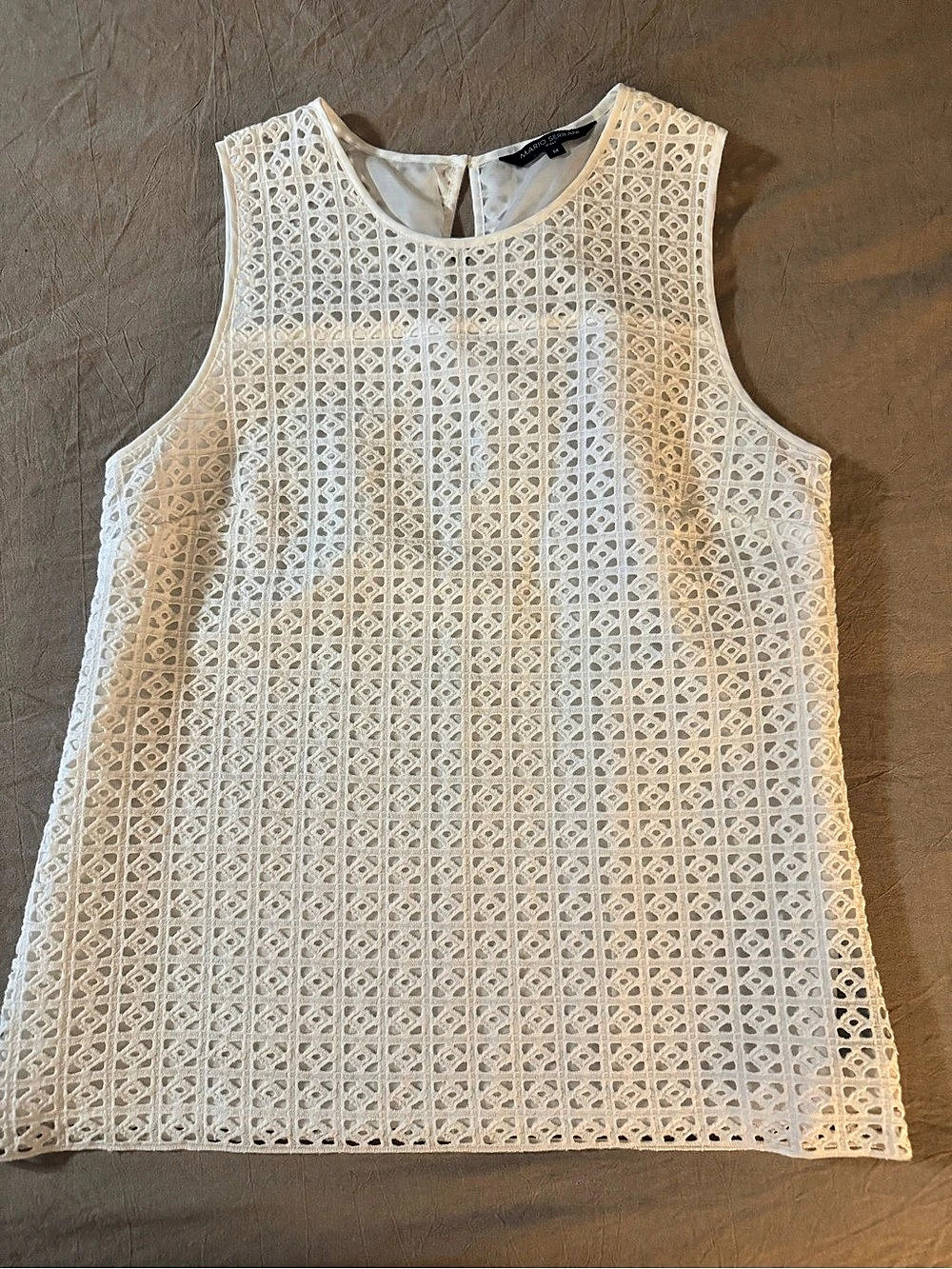 Mario Serrani Geometric Eyelet Lace Tank Top in White Size Medium